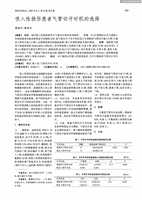 吸入性损伤患者气管切开时机的选择