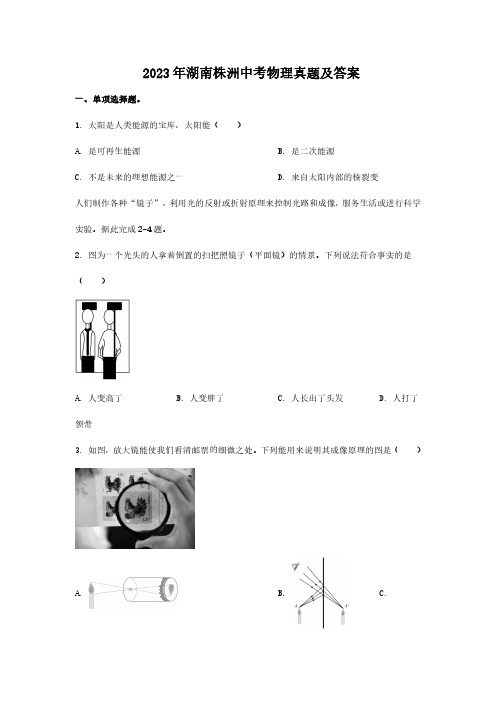 2023年湖南株洲中考物理真题及答案