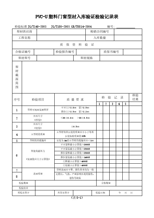 【免费下载】PVC U塑料门窗检验等表格