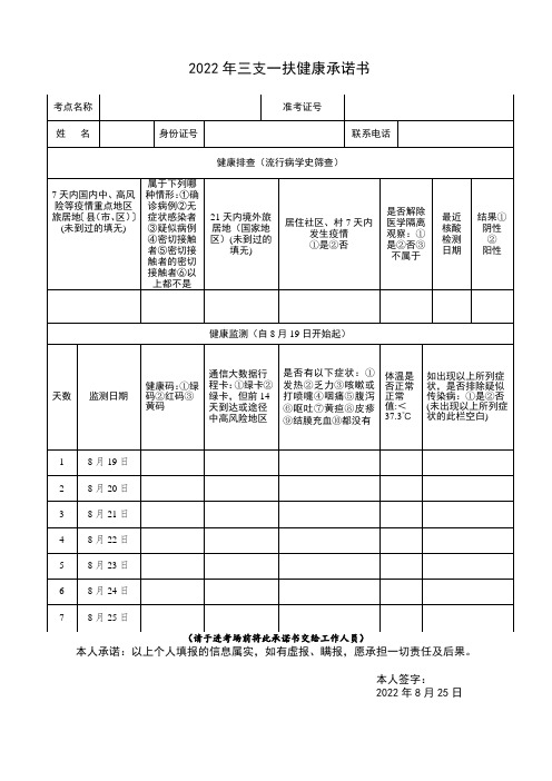 南京三支一扶健康承诺书