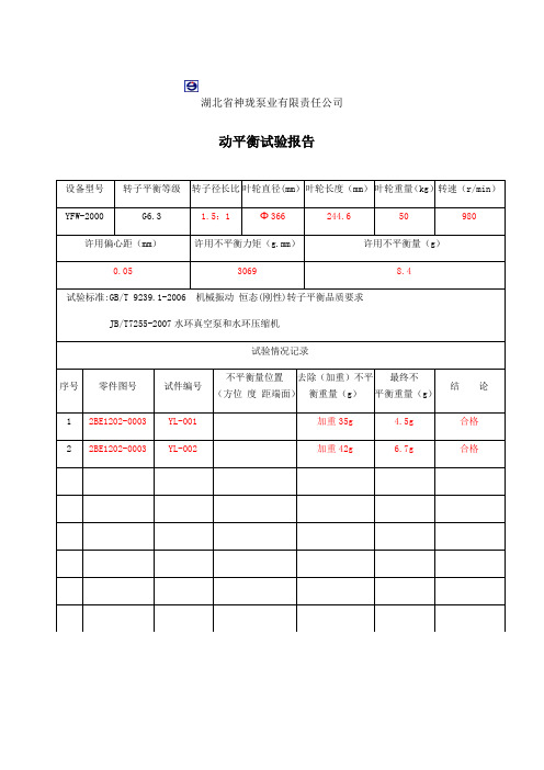 叶轮动平衡试验报告A