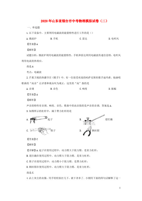 山东省烟台市2020年中考物理模拟试题(含解析)