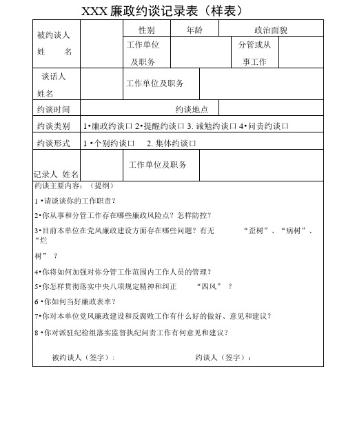 廉政约谈记录表(模板)