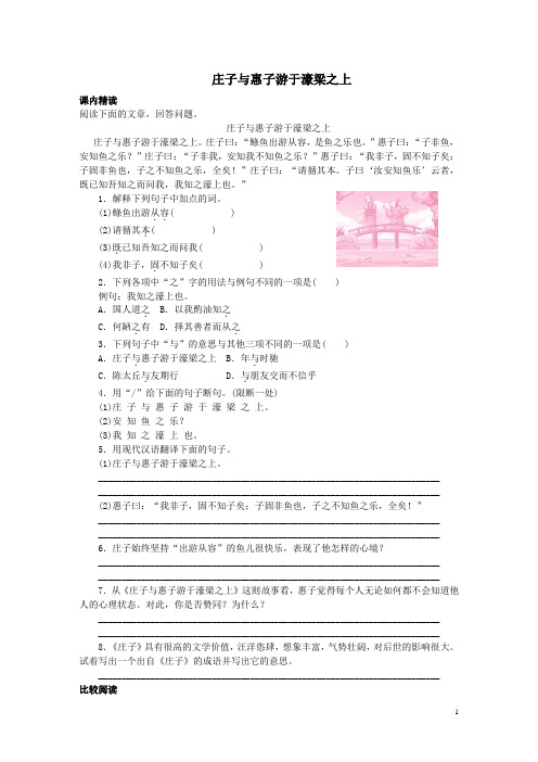 部编版八年级语文下册文言文阅读专题《庄子与惠子游于濠梁之上》(含答案解析)