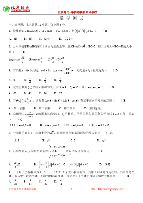 港澳台学生高考辅导:数学考前冲刺模拟8(含答案)