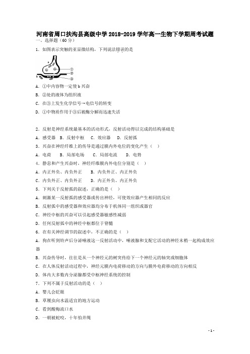 河南省周口扶沟县高级中学2018_2019学年高一生物下学期周考试题