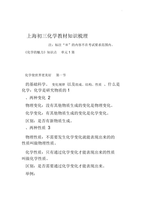 上海初三化学教学材料知识梳理(全册).docx