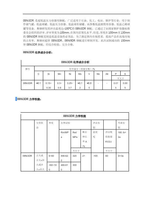 低温压力容器钢板08Ni3DR化学成分08Ni3DR力学性能技术标准