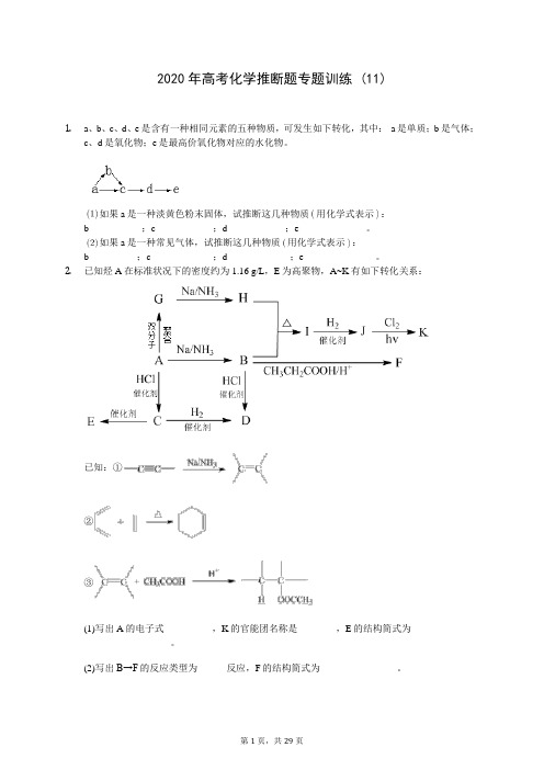 2020年高考化学推断题专题训练 (11)