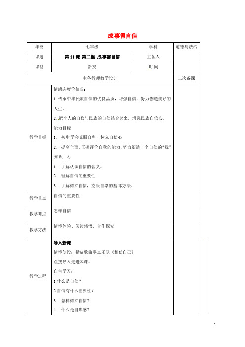 江苏省连云港市七年级道德与法治下册 第四单元 体悟生命价值 第11课 自尊自信 第2框 成事需自信教