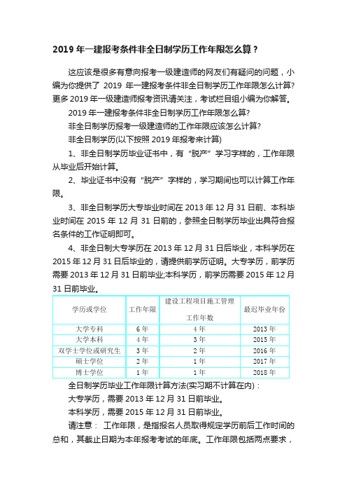 2019年一建报考条件非全日制学历工作年限怎么算？