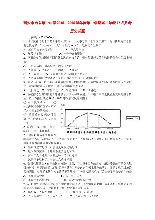 陕西省西安市2018届高三历史 18月考试试题 新人教版 