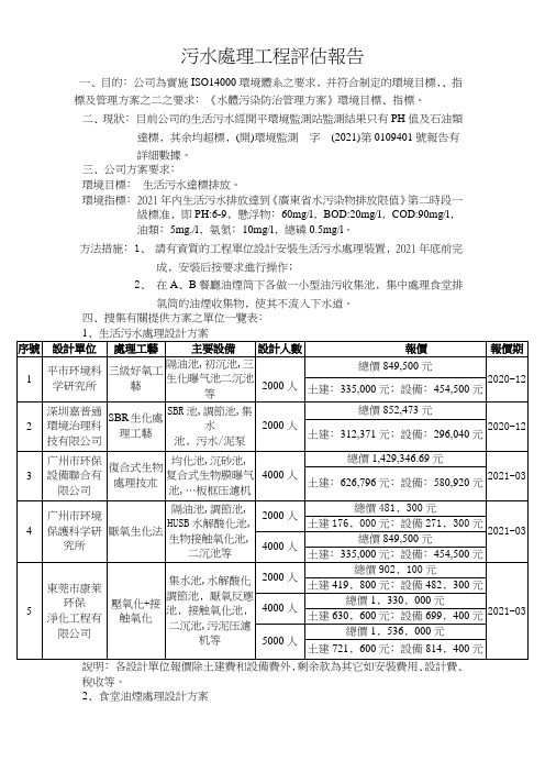 污水处理工程评估报告