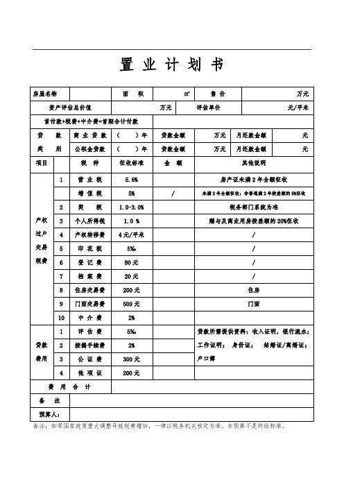 税费预算表