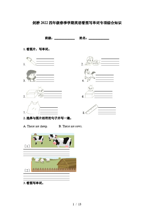 剑桥2022四年级春季学期英语看图写单词专项综合知识