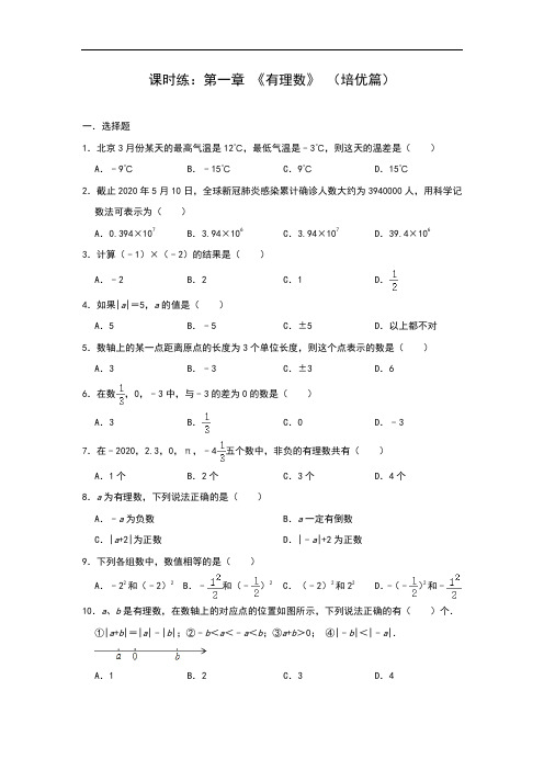 2020年秋人教版七年级上学期数学课时练：第一章 《有理数》 (培优篇) (1)