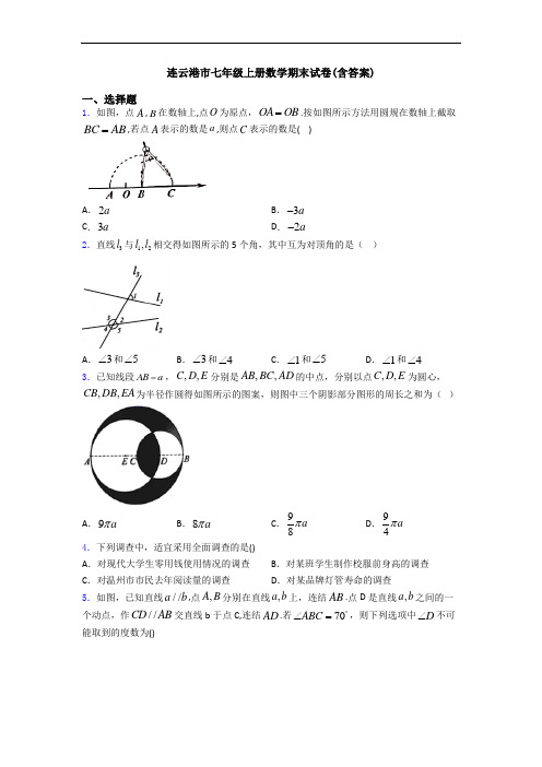 连云港市七年级上册数学期末试卷(含答案)