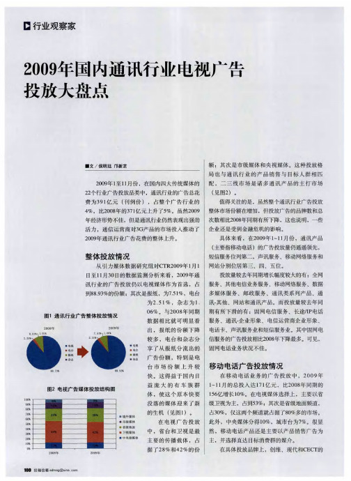 2009年国内通讯行业电视广告投放大盘点