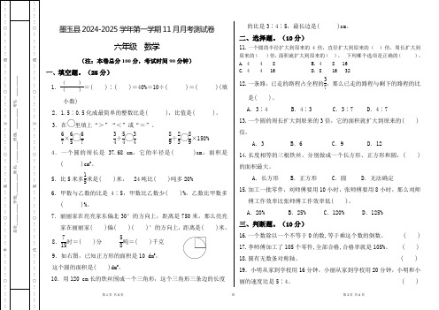 2024年11月月考六年级数学11月月考答试卷