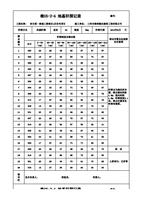 地基钎探记录(范本)