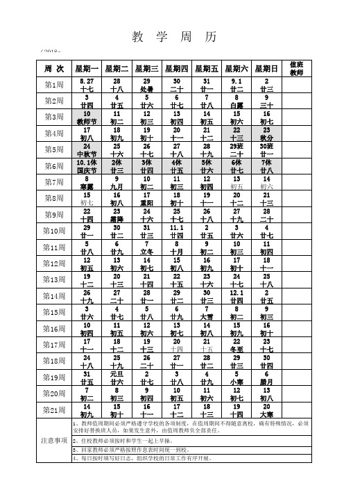 教学周历(2018年8月精编)