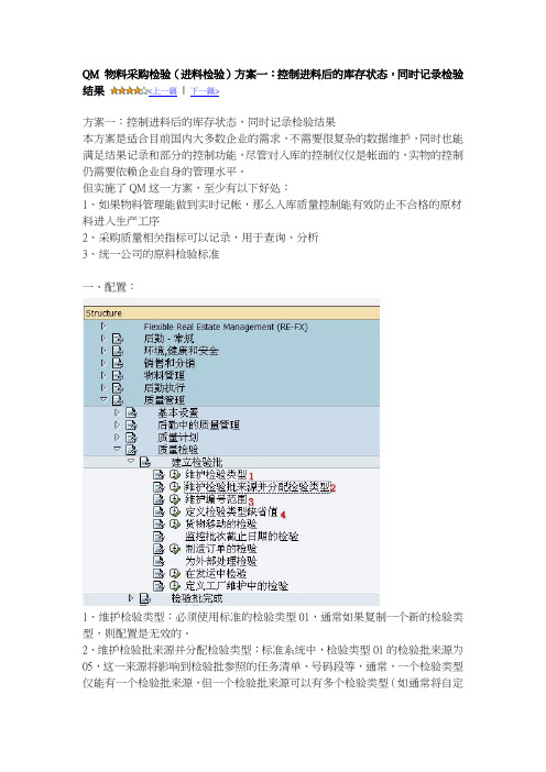 QM 物料采购检验(进料检验)方案一控制进料后的库存状态同时记录检验结果