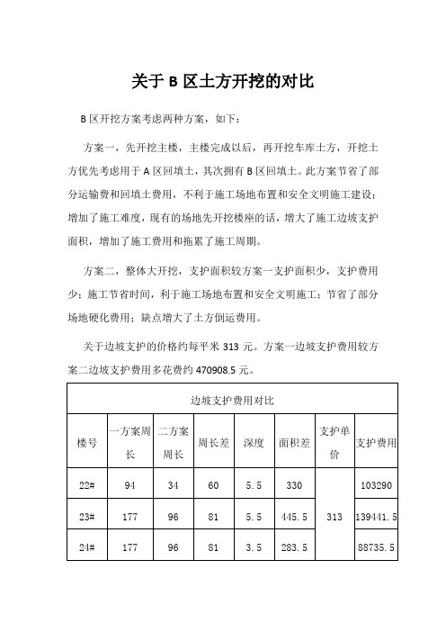 关于B区土方开挖的对比