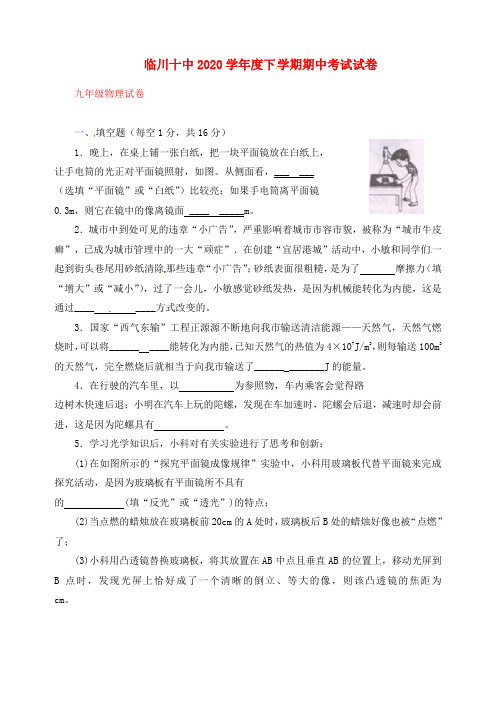 江西省临川十中2020届九年级物理下学期期中考试试题(无答案)