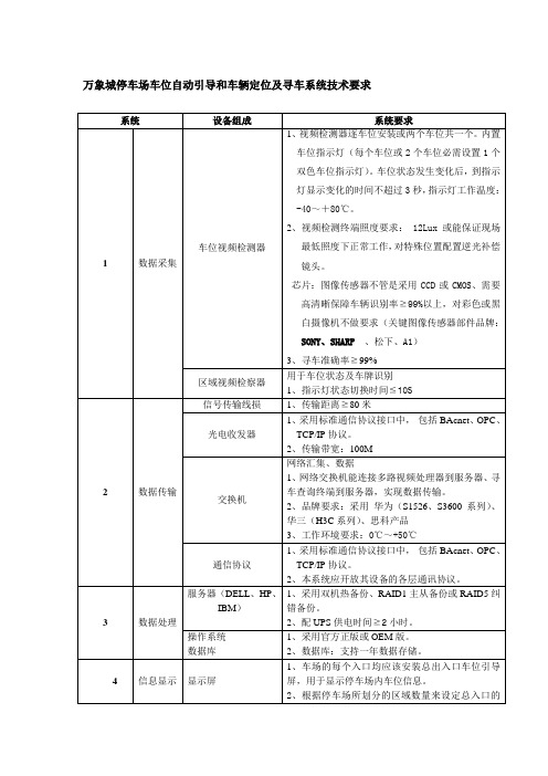 停车场车位自动引导和车辆定位及寻车系统技术要求