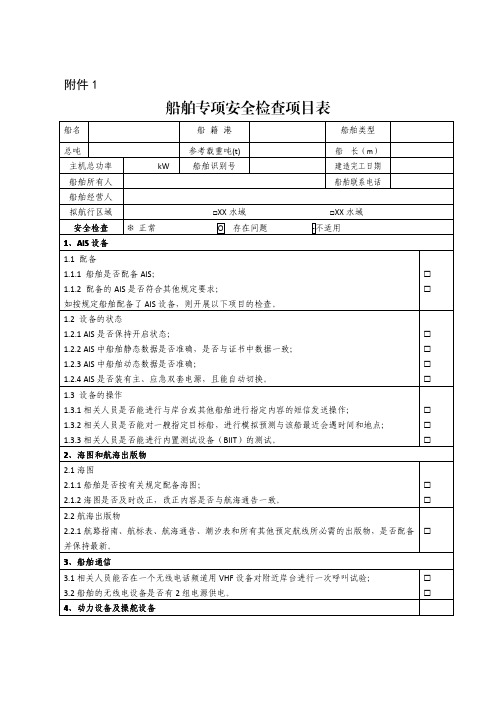 船舶专项安全检查项目表