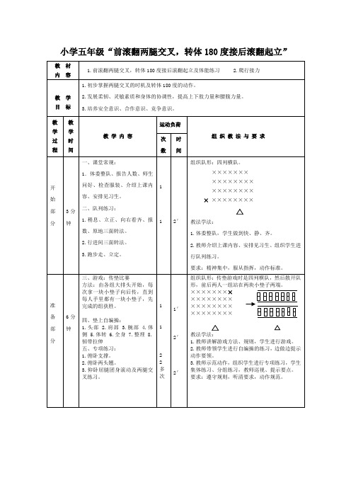 小学体育五年级 “前滚翻两腿交叉，转体180度接后滚翻起立 教学设计