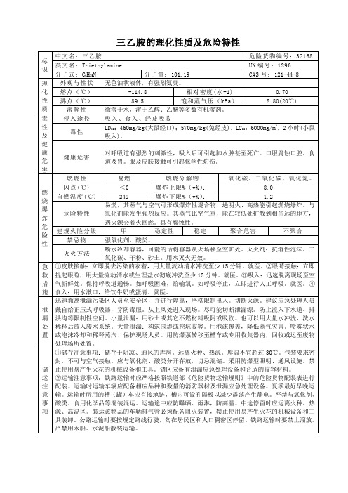 三乙胺的理化性质及危险特性