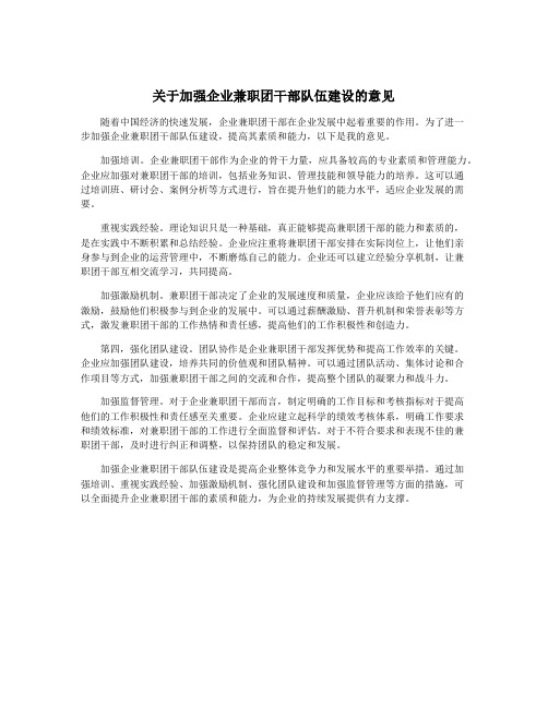 关于加强企业兼职团干部队伍建设的意见