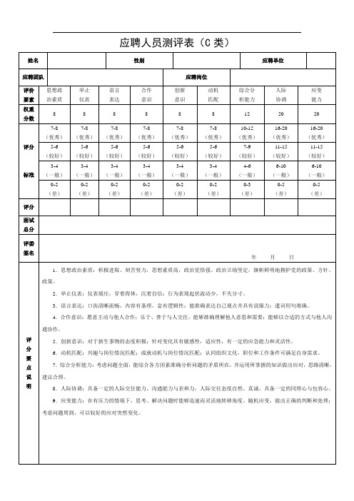 应聘人员测评表C类