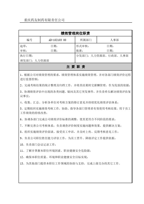 绩效管理岗位职责