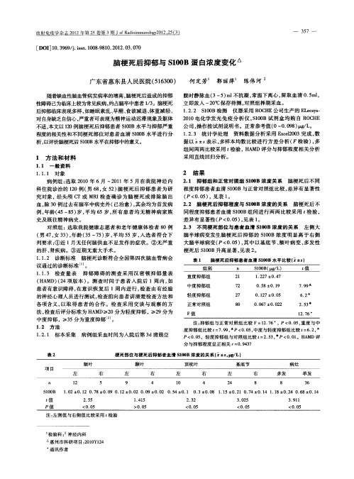 脑梗死后抑郁与S100B蛋白浓度变化