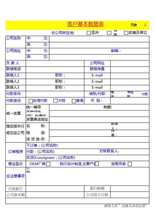 客户基本资料登记表