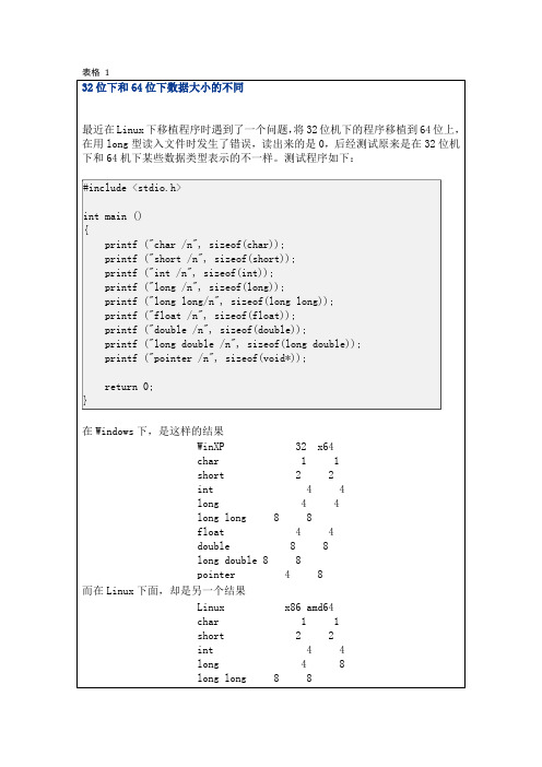 32位机与64位机数据类型