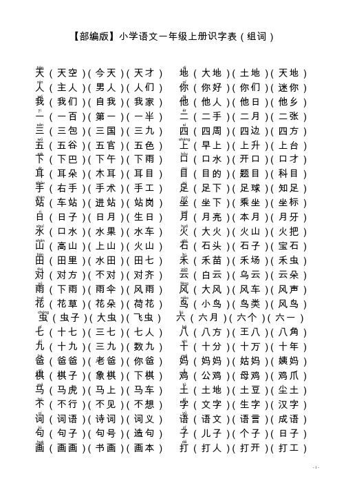 (完整word版)【部编版】小学语文一年级上册识字表(组词)