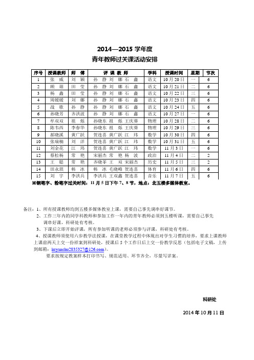 2014-2015第一学期过关课活动安排