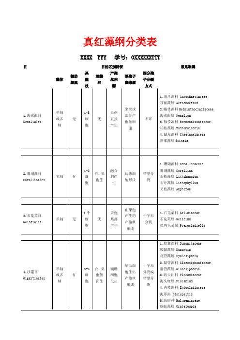 真红藻纲分类表