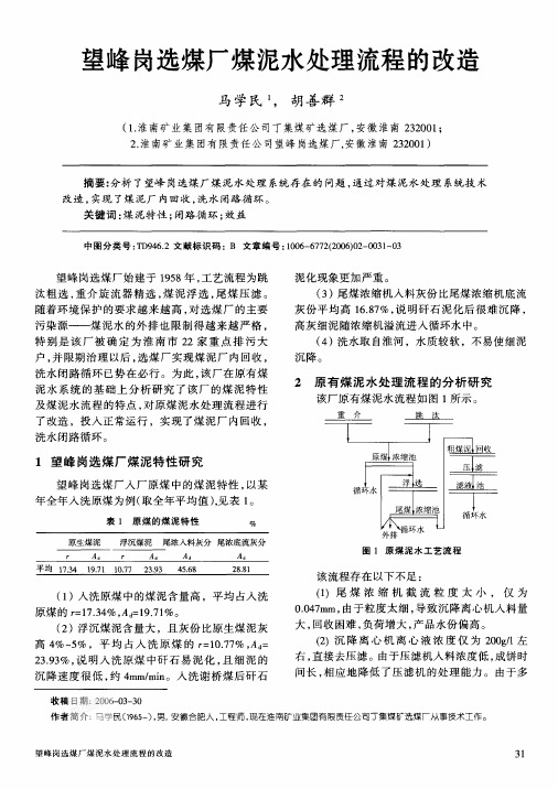 望峰岗选煤厂煤泥水处理流程的改造
