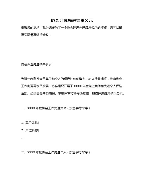 协会评选先进结果公示