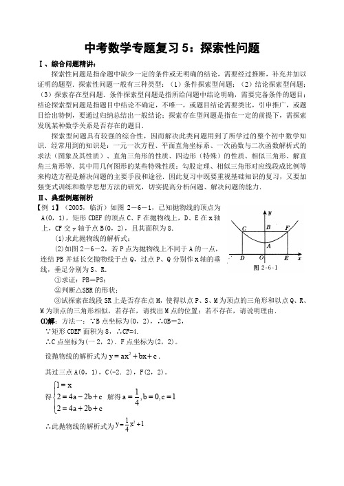 中考数学专题复习5：探索性问题