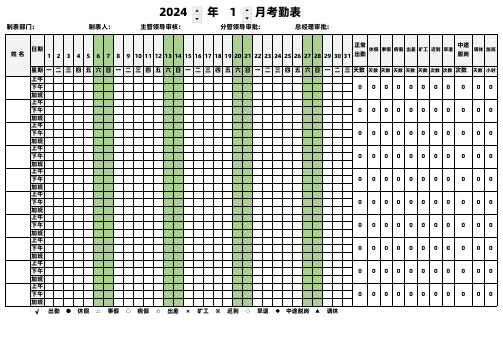 2024年1月员工考勤表(最新通用版)