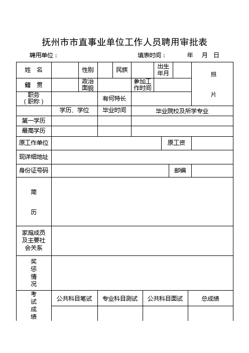 抚州市市直事业单位工作人员聘用审批表