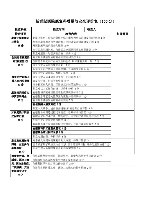 康复科质量与安全考核标准