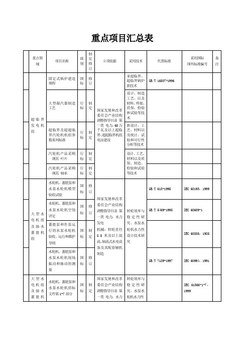 重点项目汇总表