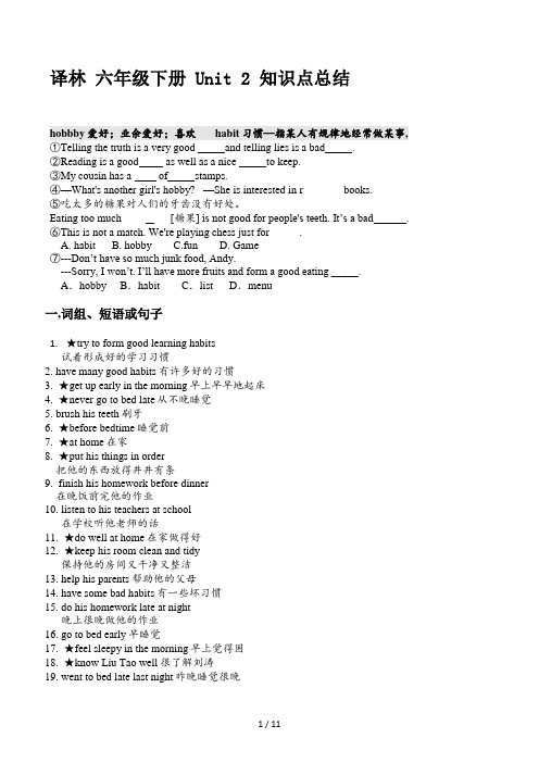 译林 六年级下册Unit2知识点总结