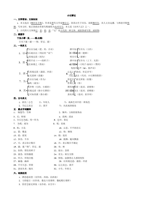 语文版八上第六单元提纲及答案(小石潭记、满井游记……)